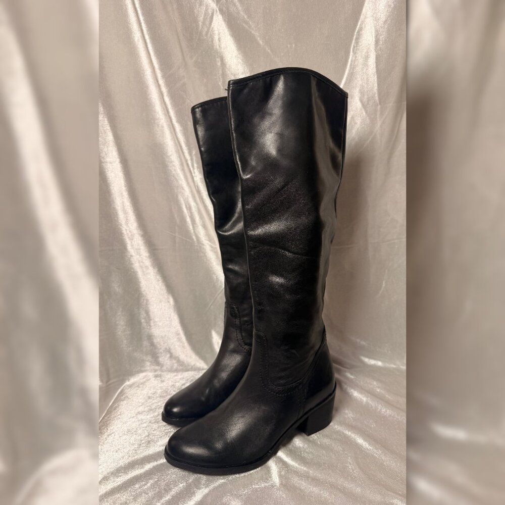 Sam Edelman Women s Knee High Leather Boots Size 6M Black Riding Boots Low Heel